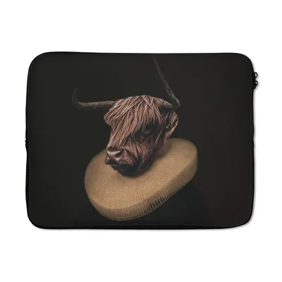 Produktbild von MuchoWow® Laptop Hülle 17 Zoll Laptoptasche Schottischer Highlander - Gemälde - Kuh - Zipper - Schutzabdeckung