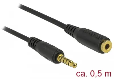 Produktbild von Klinkenkabel 3,5mm 5Pin (Stecker) > 3,5mm 5Pin (Buchse) (schwarz, 50cm)