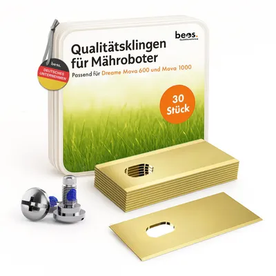 Produktbild von beos® 30x Premium Titan Ersatzmesser & Schrauben mit Sicherungslack - Ersatzklingen für Dreame Mähroboter