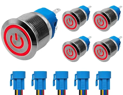 Produktbild von ProRide Drucktaster ON/OFF 22 mm, Metall, wasserdicht, rot LED, 5 Stück