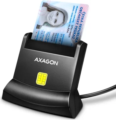 Produktbild von AXAGON Universal-Desktop-USB-Kontakt-Smartcard-/ID-Kartenleser mit langem USB-A-Kabel |