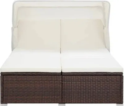 Image de vidaXL Bain de soleil 2 personnes avec support Poly rotin brun