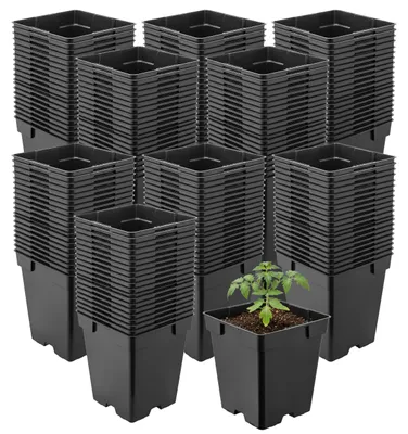 Image de Garronda, lot de 200 pots de fleurs carrés en plastique avec trous de drainage pour le jardin (noirs, 11 x 11 x 12 cm (1 L)) GD-KW-S