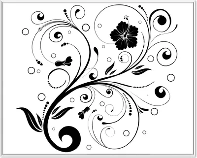 Produktbild von Wallario Wandbild Schnörkelmuster in schwarz weiß mit Blumen und Kreisen, Größe: 40,30 x 50,30 cm, Poster mit weißem Aluminiumrahmen
