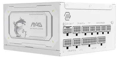 Obrázok produktu pre MSI MAG A1000GL PCIE5 WHITE, 1000 W, 100 - 240 V, 50/60 Hz, Aktívny, 120 W, 999,6 W