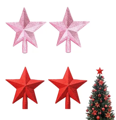 4er Set Glitzersternspitzen Rot/Rosa 10 cm für Weihnachtsbaum