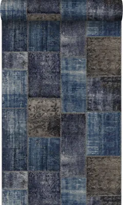 Obrázok produktu pre Origin Wallcoverings tapety kilim patchwork taupe a modrá 53 cm x 10,05 m
