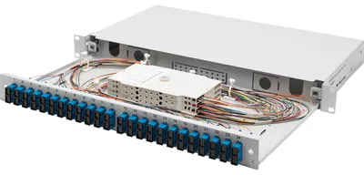 Produktbild von Digitus LWL Spleißbox, 1HE, bestückt, 24x SC DX, OS2, SC, Grau, Stahl, OS2, 1 Stück(e), 315 mm