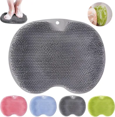 Produktbild von Fußbürste für Dusche, Antirutsch-Silikon-Massagekissen, mit Saugnapf, grau, Fußreiniger