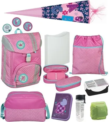 Produktbild von Mädchen Schulranzen 1. Klasse · Scooli FLEX MAX ergonomischer Schulrucksack · sehr leicht & wächst mit · Rosa Türkis mit Klettis und ABC Schultüte