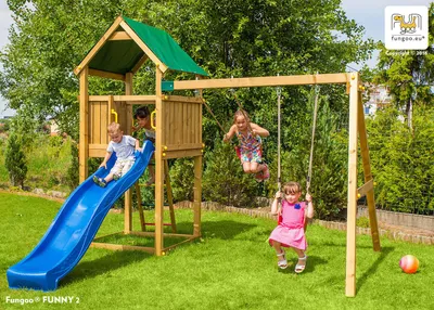 Produktbild von Fungoo Spielturm "Funny 2" natur mit Doppelschaukel und Rutsche