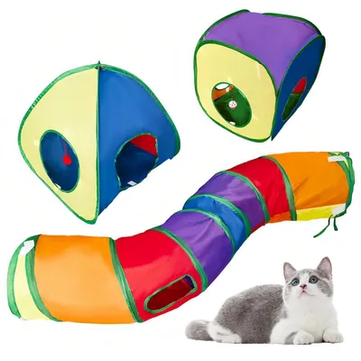 Produktbild von 3-in-1 Katzentunnel Outdoor faltbar mit Glockenball, Katzenzelt, Pop-Up Kleintiertunnel, reißfestes Polyester