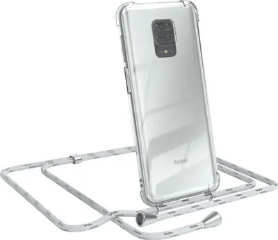 Produktbild von EAZY CASE Handykette kompatibel mit Xiaomi Redmi Note 9S / 9 Pro / 9 Pro Max, Handyhülle mit Umhängeband, Handykordel, Schutzhülle Clear, Band in Weiß