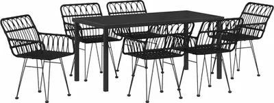 Produktbild von vidaXL Garten Essgruppe 7 pcs Schwarz Pulverbeschichteter Stahl