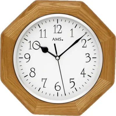 Produktbild von AMS 5512 Wanduhr Funk Funkwanduhr analog Holzrahmen eiche farben achteckig