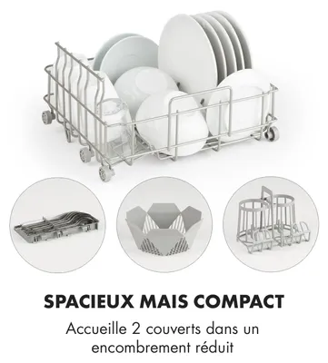 Image de Klarstein Mini Lave Vaisselle de 2 Couvert, Lave-vaisselles Silencieux, 7 Programmes de Lavage, Petit Lave-vaisselle de Table Compact, Lave vaisselle Portable, Facile à Installer pour Maison, Bureau