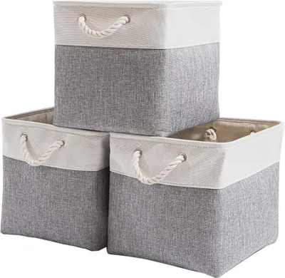 Produktbild von 3er Pack Aufbewahrungsbox, 33x33x33cm Aufbewahrungskorb Stoff, Box in Würfel für Schrank, Regal, und Kleidung(Grau/Weiß)