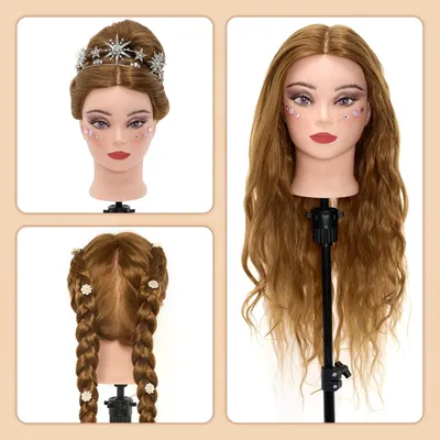 Produktbild von Cosmetologie Mannequin Kopf 71 cm mit 60% Echthaar, Übungskopf für Friseure, Make-Up und Haarstyling