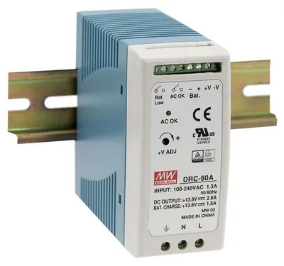 Produktbild von MEANWELL DRC-60A Stromversorgung 12–15 V/2,8 A, Batterieausgang 1,5 A, DIN