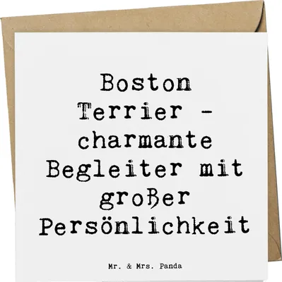 Produktbild von Mr. & Mrs. Panda faltkarte Spruch Boston Terrier Begleiter - Weiß - Geschenk, Grußkarte, Hundeliebhaber, Hunderassen, freundlicher Hund, Beschreibung, Hunderasse