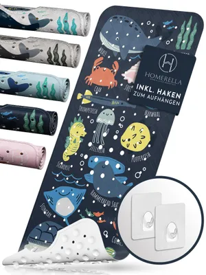 Immagine prodotto di Homerella® Tappetino da bagno antiscivolo per bambini 100x40cm - 100% BPA free con 2 ganci per appendere - tappetino antiscivolo per vasca da bagno per bambini sensibili alla pelle, lavabile