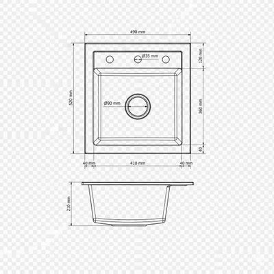 Produktbild von [Granitspüle 49x52 ]Küchenspüle Eckig Einbaugranitspüle Granit Spülbecken f. Unterschränke ab 45 cm inkl.Siphon Set, Farben:Weiß