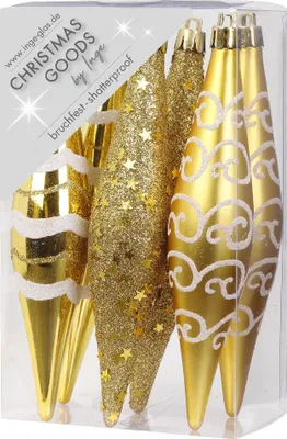 Produktbild von Inge‘s Christmas Decor 81160, Spezifisches Weihnachtsornament, Kunststoff, Gold, 6 Stück(e), Box