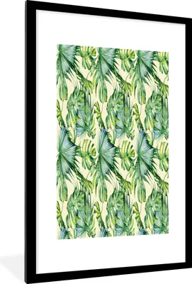 Produktbild von MuchoWow® MuchoWow® Gerahmtes Poster Vintage - Tropisch - Blätter 60x90 cm - Poster mit zchwarzem Bilderrahmen - Dekoration - Wandposter Wohnzimmer - Hochwertig