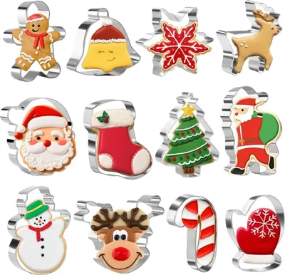 Produktbild von Weihnachts Ausstecher Set 12 Stück Edelstahl Keksausstecher Weihnachtsbaum Rentier Zuckerstange