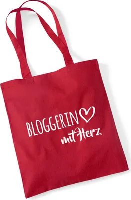 Produktbild von Huuraa Jutebeutel Bloggerin mit Herz 10 Liter Classic Red Baumwolle Tasche Geschenkidee