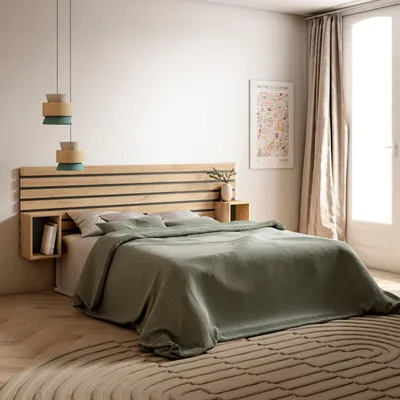 Image de COZY Tête de lit, 214x70x3cm, Lit 120,135,140,150,160cm, Panneaux Muraux, Chêne