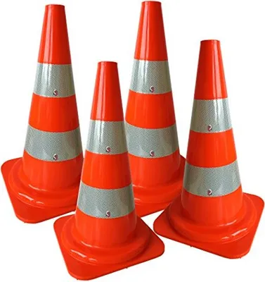 Produktbild von UvV Verkehrsleitkegel/Verkehrskegel Set 4 Stück,  Leitkegel, Pylonen Kunststoff 50 cm leuchtrot und 2 reflektierende Streifen RA2/B von Orafol