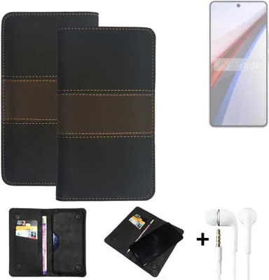 Produktbild von K-S-Trade Handyhülle + Kopfhörer kompatibel mit Vivo IQOO 12 Schutzhülle Walletcase Bookstyle Tasche Schutz Case Hülle Wallet Cover Kunstleder