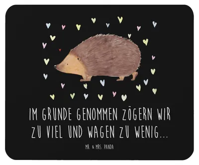 Produktbild von Mr. & Mrs. Panda Mauspad Igel Herzen - Schwarz - Geschenk, Herz, Mousepad, Liebe, laptop, Leben, Mouse Pad, mousematte, Lustige Sprüche, Vertrauen