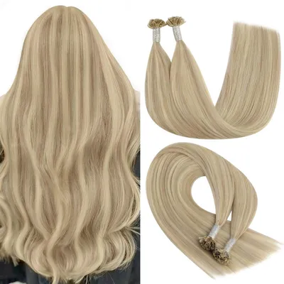Immagine prodotto di Extension per capelli con tecnologia bonding, capelli naturali biondi, cheratina, sistema a "U", lunghezza 60 cm, peso 50g, colore #18/613