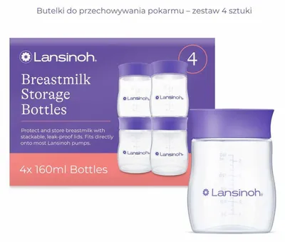 Lansinoh Muttermilch-Aufbewahrungsflaschen 160 ml, 4 Stück, mit Deckeln