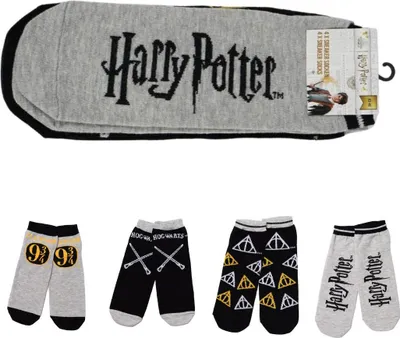 Zdjęcie produktu dla Skarpetki HARRY POTTER szaro-czarne, 4 pary - różne rozmiary Rozmiar: 43 - 46