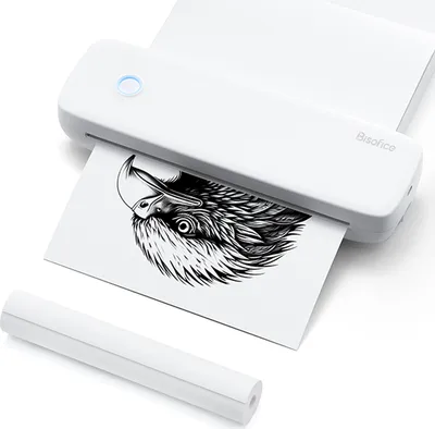 Produktbild von Bisofice A4 tragbarer Thermotransferdrucker, kabellos und USB-Verbindung, Verbindung mit mobilem Computer, 56 mm/77 mm/107 mm/210 mm/216 mm (2 Zoll/3 Zoll/4 Zoll/8 Zoll/8,5 Zoll), US-Brief fuer Buero, Schule, kommt mit 1 Thermopapierrolle, kompatibel mit Windows/Mac-System Tintenloses Drucken von PDF-Dateien, Webseiten, Vertragsdokumenten, Bildern