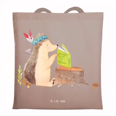 Produktbild von Mr. & Mrs. Panda Einkaufstasche Igel Federschmuck - Braun Pastell - Geschenk, Abenteuer, Camping, canvas tasche, Tote Bag, Jutebeutel, Lagerfeuer, Indianer, Tiere