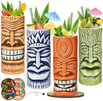 Image de Tasses à cocktail en céramique pour une soirée hawaïenne, lot de 4