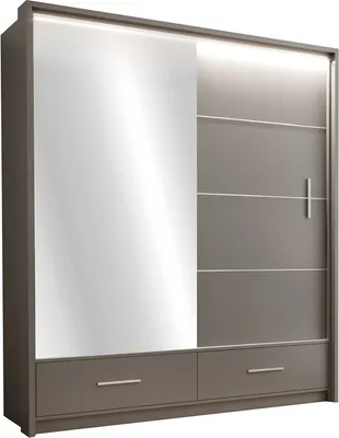 Produktbild von Furniture24 Kleiderschrank MARSYLIA 203 Schlafzimmer 2 Türiger Schwebetürenschrank Schrank mit 2 Kleiderstangen 6 Einlegeboden und Spiegel Schiebetür Graphite matt
