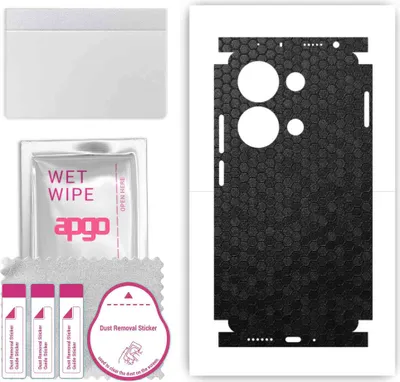 Produktbild von apgo Rückseite + Seiten Schutzfolie, Skin, kompatibel mit Xiaomi Poco M6 Pro, Hinten Displayschutzfolie aus Vinylfolie, kratzfest, einfache Montage - Schwarze Honigwabe
