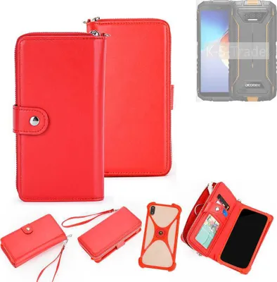 Produktbild von K-S-Trade 2in1 Schutzhülle Portemonnee Handyhülle mit Bumper kompatibel mit Doogee S41T Hülle Case Etui Geldbörse Smartphone rot (1x)