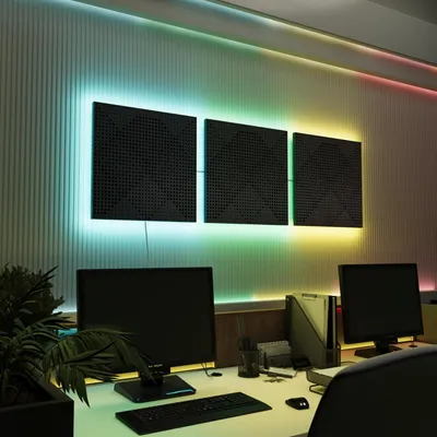 Produktbild von 3er-Pack-LED Akustikwandpaneele mit RGB Glow für Echo Control | Schallabsorbierende Paneele mit Backlight |3x WILDS - Separately|Schwarz