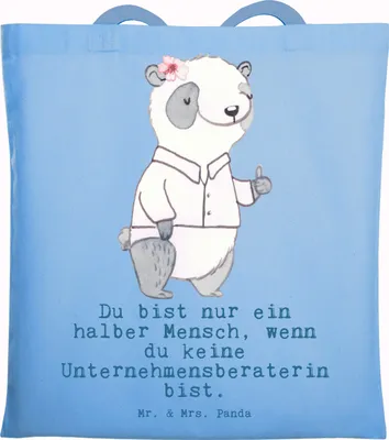 Produktbild von Mr. & Mrs. Panda Tote Bag Unternehmensberaterin Herz - Sky Blue - Geschenk, Beutel, Schultasche, Jutebeutel, Tasche, Shopping