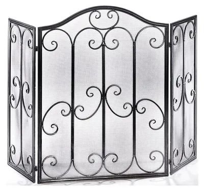 Produktbild von Kaminschutzgitter Funkenschutzgitter - Metall - schwarz-silber gebürstet - 85 cm hoch