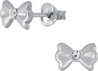 Produktbild von Kinderohrstecker: Mädchen Ohrringe Silber „Kristall Schleife“ Crystal