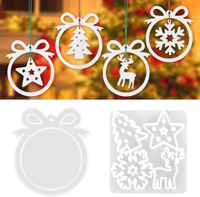 Produktbild von Gießformen für Weihnachtsdekorationen, Silikonformen für Schneeflocken, Sterne und Rentiere am Weihnachtsbaum.