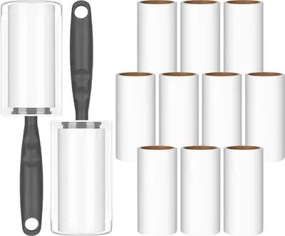 Produktbild von 12 Stücke Fusselrolle, Extra Klebrig Fusselrolle (je 60 Blatt) mit 2 Abroller 2 Staubschutzhüllen, Fusselroller für Tierhaare, Sticky Roller Removers für Haare, Katzenhaare, Hundehaare