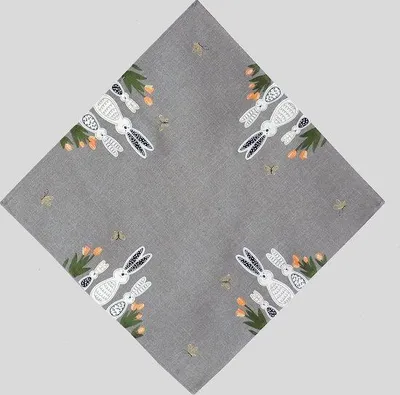 Produktbild von Famanu Tischdecke 85 x 85 cm mit Stickerei Osterhase und Blumen - Grau